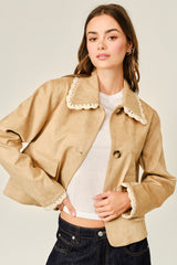 Crochet Lace Collar Suede Jacket