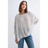 BOAT NECK OVERSIZE TOP WITH SMOCKED CUFF SLEEVE
