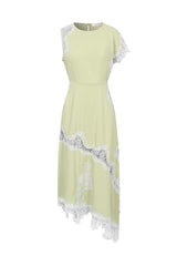 Satin Lace Asymmetric Maxi Dress in Sage