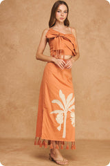 Tropical Palm Embroidered Tie-Shoulder Tassel Linen Set