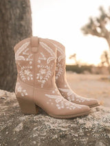 The Bailey Apricot Embroidered Cowboy Bootie - PRINZZESA BOUTIQUE