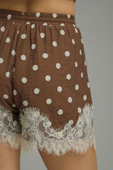 Dot and Lace Shorts Brown