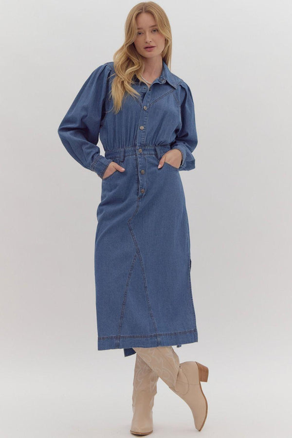 Ilarion Denim Blue Midi Dress - PRINZZESA BOUTIQUE