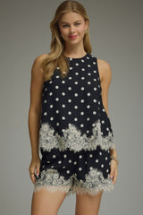 Dot and Lace Top Navy