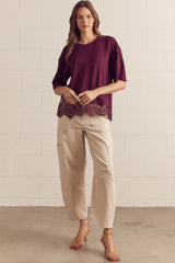 Boxy Lace Tee Burgundy
