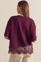 Boxy Lace Tee Burgundy