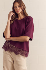 Boxy Lace Tee Burgundy