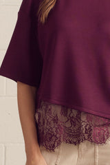 Boxy Lace Tee Burgundy