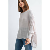 BOAT NECK OVERSIZE TOP WITH SMOCKED CUFF SLEEVE
