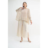 LEAF PRINT OVERSIZED TOP WITH SMOCKED CUFF SLEEVE