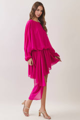 Draped Asymmetric Chiffon Mini Dress