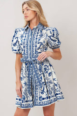 Kelly  printed woven mini dress IVORY BLUE