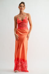 Orange Combo Luna Lace Satin Maxi Dress