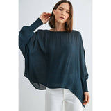 BOAT NECK OVERSIZE TOP WITH SMOCKED CUFF SLEEVE