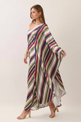 Striped one shoulder caftan maxi dress