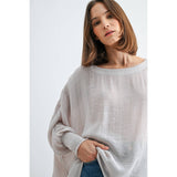 BOAT NECK OVERSIZE TOP WITH SMOCKED CUFF SLEEVE