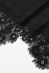 Satin Lace Asymmetric Maxi Dress in Black