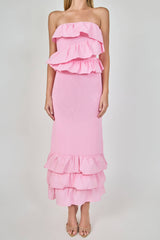Mixed Media Strapless Fitted Maxi Dress