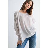 BOAT NECK OVERSIZE TOP WITH SMOCKED CUFF SLEEVE