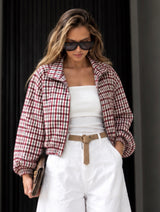 Burgundy Windbreaker Bomber Check Jacket