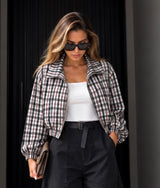 Black and Brown Windbreaker Bomber Check Jacket