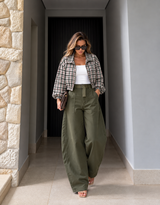 Olive and Brown Windbreaker Bomber Check Jacket
