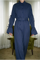 Blue Pinstripe pants With Belt