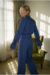 Blue Pinstripe pants With Belt