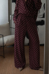Polka Dot Elastic Waist Pants Bordeaux
