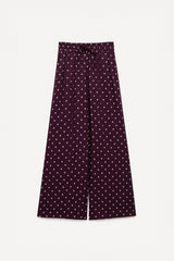 Polka Dot Elastic Waist Pants Bordeaux