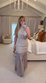 Mock-neck Drop-waist Sweater Midi Dress Natural
