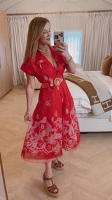 Santa Margherita Red Collared Belted Dress
